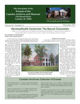The Baruch Connection (Editor’S Note: the Camden Archives and Museum Is Participating in Kershawhealth’S Centennial Celebration During 2013