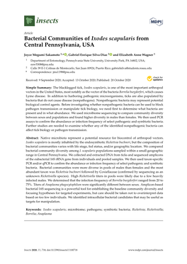 Bacterial Communities of Ixodes Scapularis from Central Pennsylvania, USA