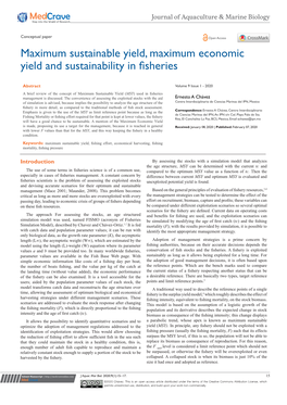 Maximum Sustainable Yield, Maximum Economic Yield and Sustainability in Fisheries