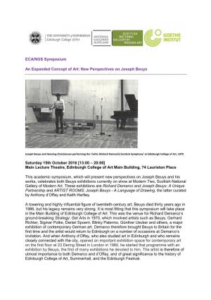 New Perspectives on Joseph Beuys Saturday 15Th October 2016