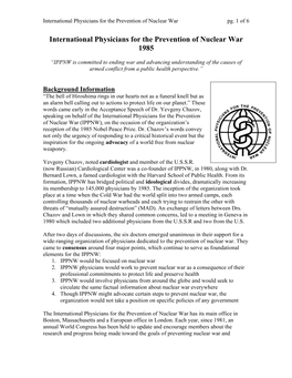 International Physicians for the Prevention of Nuclear War Pg