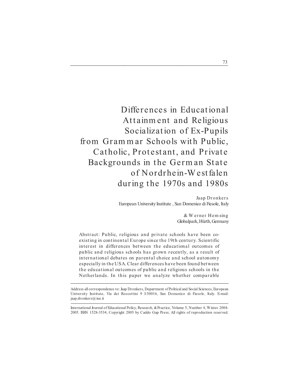 Differences in Educational Attainment and Religious Socialization of Ex