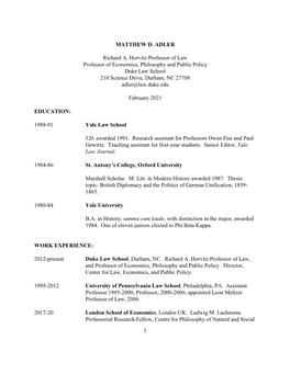 Matthew D. Adler CV