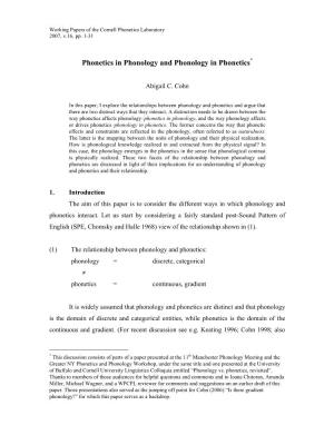 Phonetics in Phonology and Phonology in Phonetics*