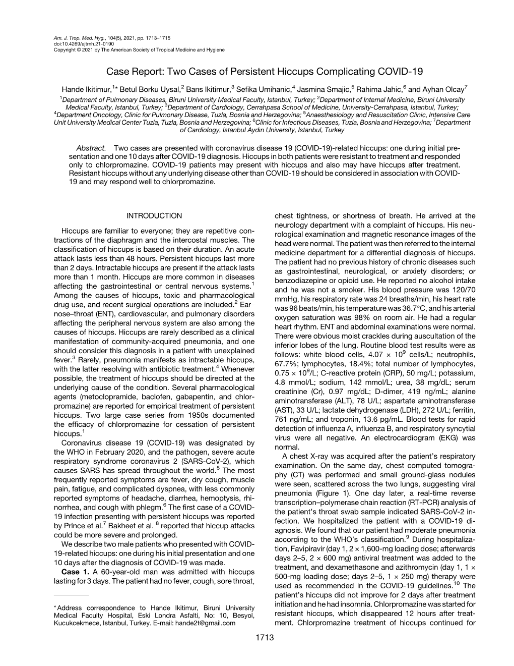 Case Report: Two Cases of Persistent Hiccups Complicating COVID-19