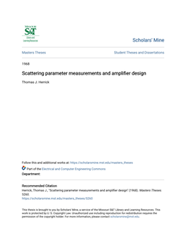 Scattering Parameter Measurements and Amplifier Design