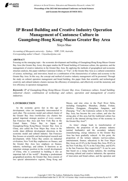 IP Brand Building and Creative Industry Operation Management of Cantonese Culture in Guangdong-Hong Kong-Macao Greater Bay Area Xinyu Shao