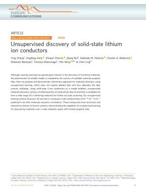 Unsupervised Discovery of Solid-State Lithium Ion Conductors