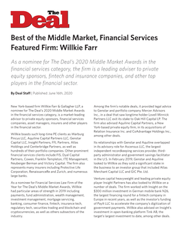 Best of the Middle Market, Financial Services Featured Firm: Willkie Farr