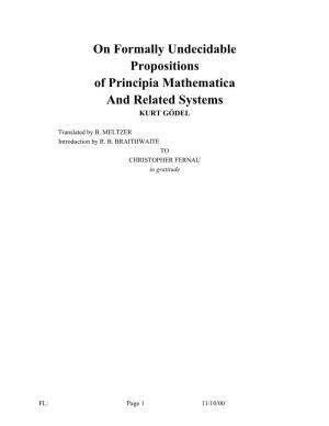 On Formally Undecidable Propositions of Principia Mathematica and Related Systems KURT GÖDEL
