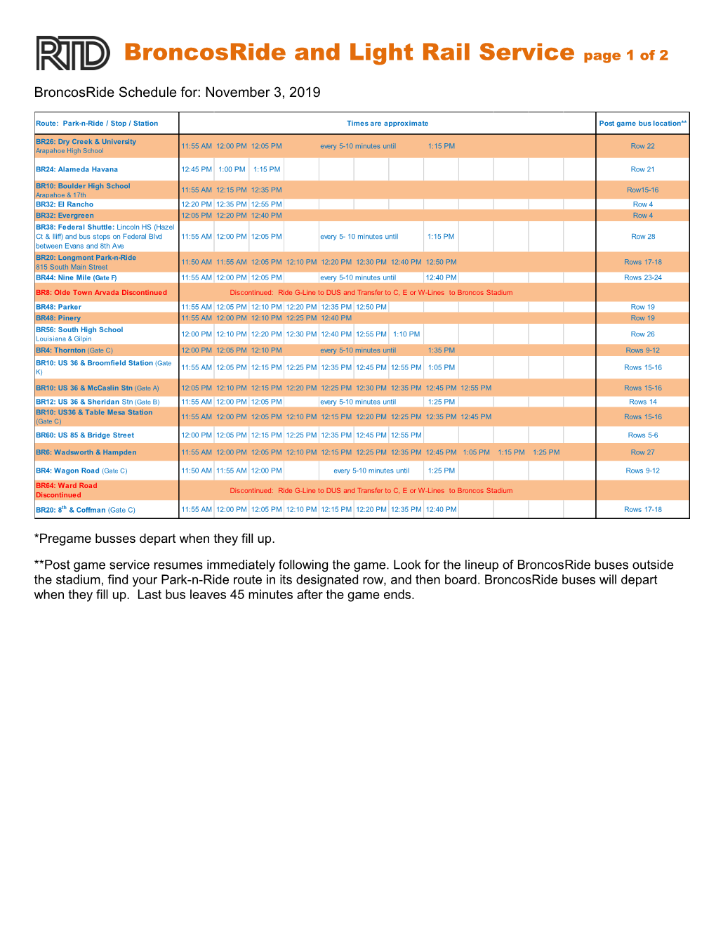 Broncosride and Light Rail Service Page 1 of 2