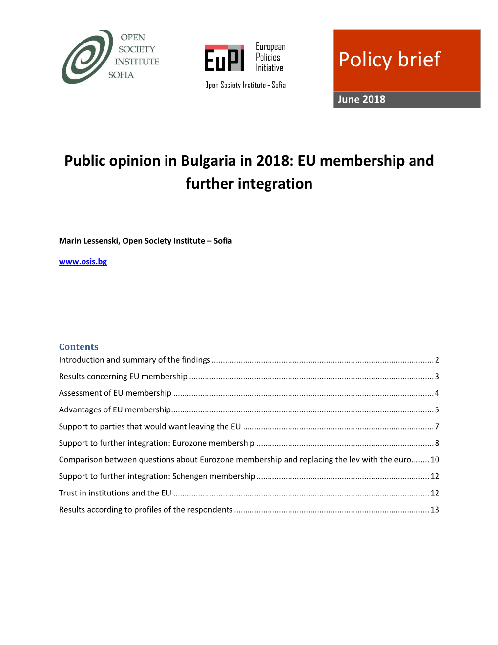 Public Opinion in Bulgaria in 2018: EU Membership and Further Integration