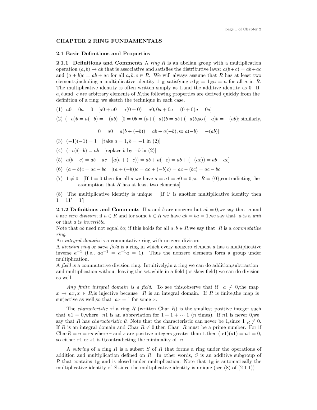 CHAPTER 2 RING FUNDAMENTALS 2.1 Basic Definitions and Properties