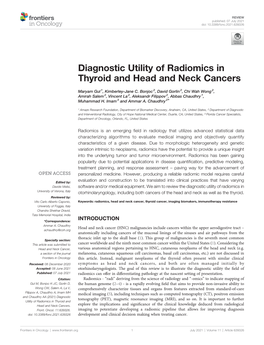 Diagnostic Utility of Radiomics in Thyroid and Head and Neck Cancers