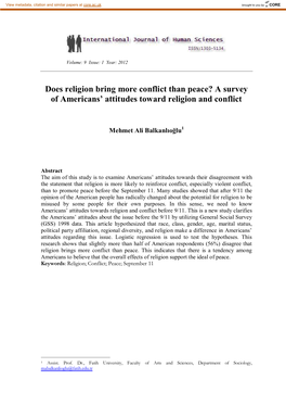 Does Religion Bring More Conflict Than Peace? a Survey of Americans’ Attitudes Toward Religion and Conflict