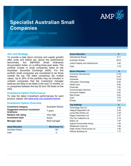 Specialist Australian Small Companies Quarterly Investment Option Update