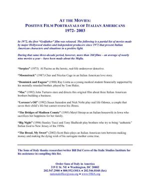 At the Movies: Positive Film Portrayals of Italian Americans, 1972-2003