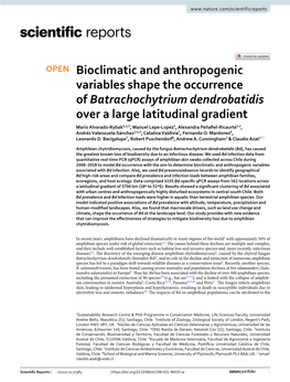 Bioclimatic and Anthropogenic Variables Shape the Occurrence of Batrachochytrium Dendrobatidis Over a Large Latitudinal Gradient