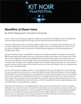 Deadline at Dawn Intro by Soheil Rezayazdi, Columbia University