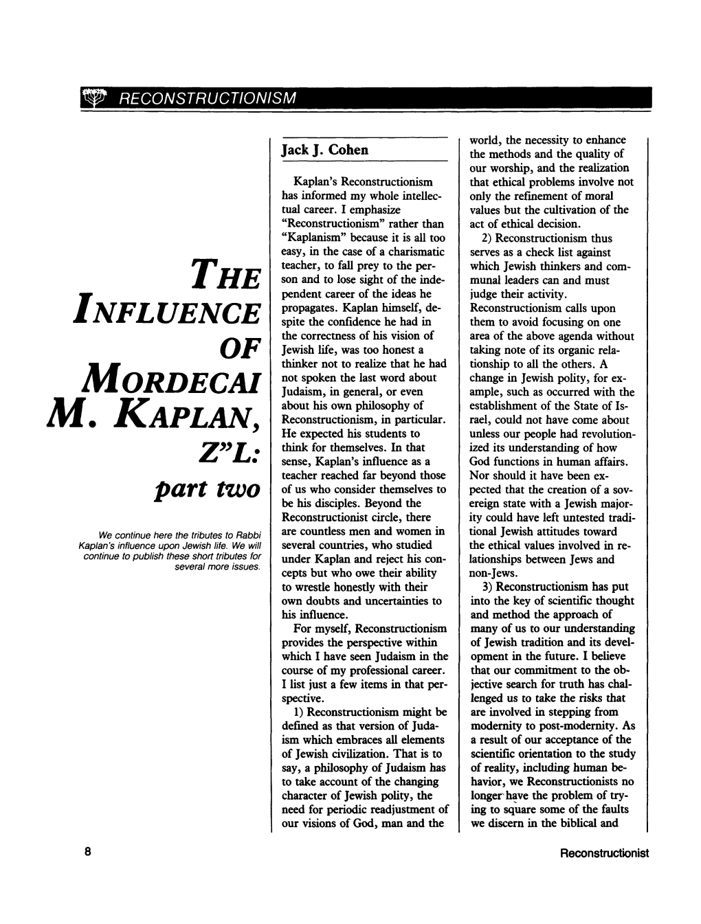 The Influence of Mordecai M. Kaplan