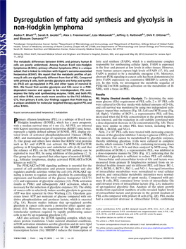 Dysregulation of Fatty Acid Synthesis and Glycolysis in Non-Hodgkin Lymphoma