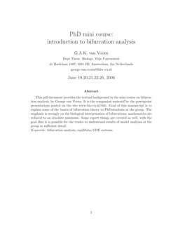 Introduction to Bifurcation Analysis