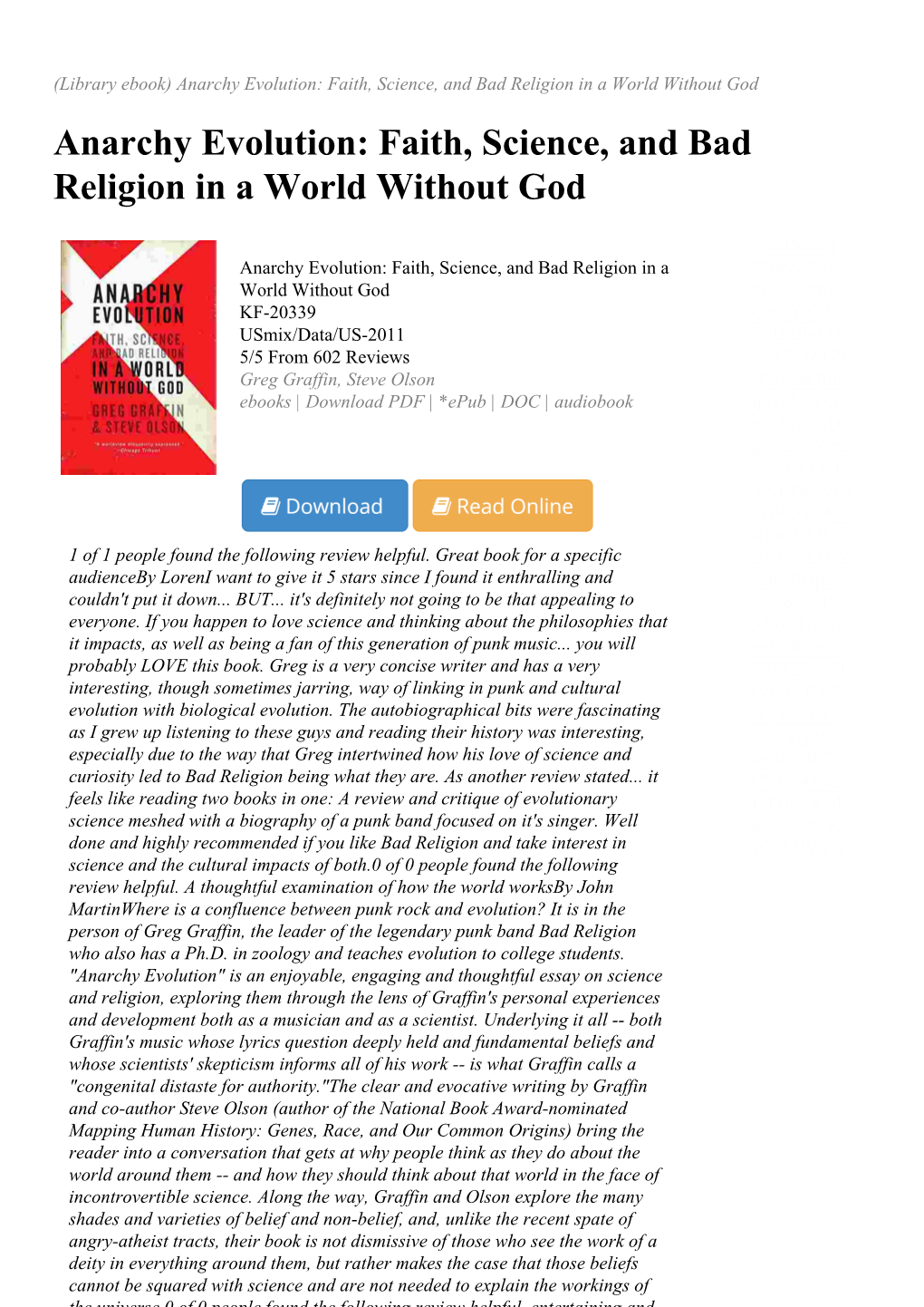 Anarchy Evolution: Faith, Science, and Bad Religion in a World Without God Anarchy Evolution: Faith, Science, and Bad Religion in a World Without God