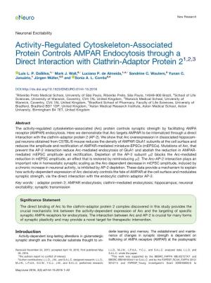 Activity-Regulated Cytoskeleton-Associated Protein Controls AMPAR Endocytosis Through a Direct Interaction with Clathrin-Adaptor Protein 21,2,3