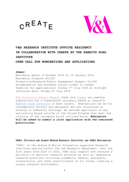 V&A Research Institute Offsite Residency In