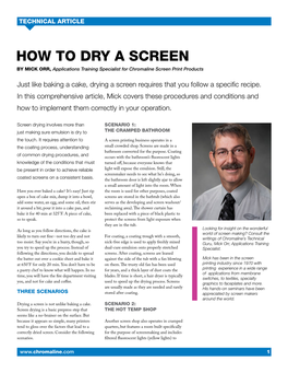 HOW to DRY a SCREEN by MICK ORR, Applications Training Specialist for Chromaline Screen Print Products