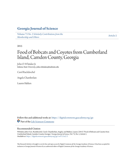 Food of Bobcats and Coyotes from Cumberland Island, Camden County, Georgia John O