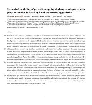 Numerical Modelling of Permafrost Spring Discharge and Open-System Pingo Formation Induced by Basal Permafrost Aggradation Mikkel T