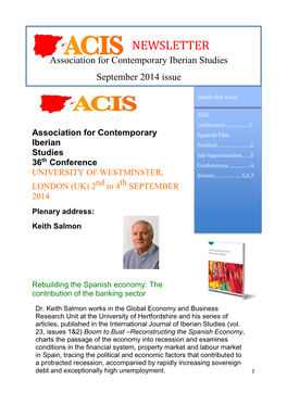 NEWSLETTER Association for Contemporary Iberian Studies September 2014 Issue
