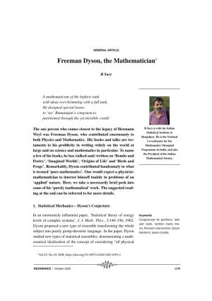 Freeman Dyson, the Mathematician∗