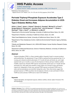 Perinatal Triphenyl Phosphate Exposure Accelerates Type 2 Diabetes Onset and Increases Adipose Accumulation in UCD- Type 2 Diabetes Mellitus Rats