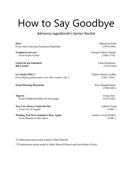 How to Say Goodbye Adrianna Jagodzinski’S Senior Recital