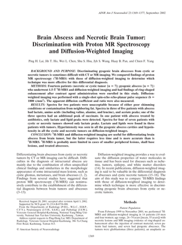 Brain Abscess and Necrotic Brain Tumor: Discrimination with Proton MR Spectroscopy and Diffusion-Weighted Imaging