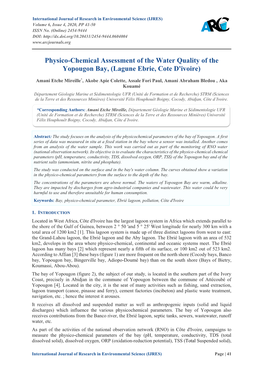 Physico-Chemical Assessment of the Water Quality of the Yopougon Bay, (Lagune Ebrie, Cote D'ivoire)