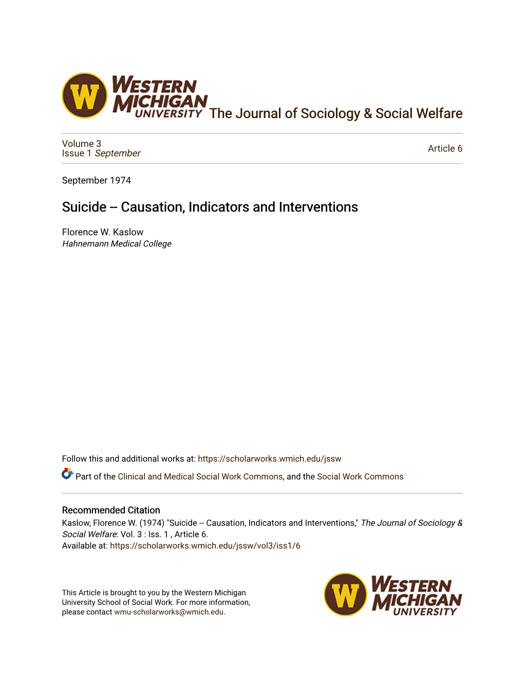 Suicide -- Causation, Indicators and Interventions