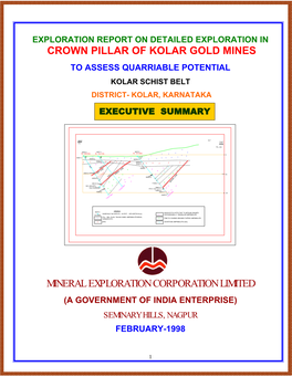 Crown Pillar of Kolar Gold Mines to Assess Quarriable Potential Kolar Schist Belt District- Kolar, Karnataka