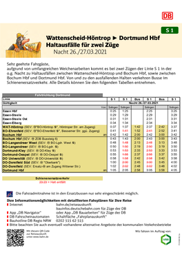 Wattenscheid-Höntrop Dortmund Hbf Haltausfälle Für Zwei Züge Nacht 26