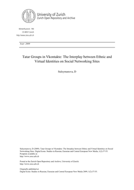 Tatar Groups in Vkontakte: the Interplay Between Ethnic and Virtual Identities on Social Networking Sites