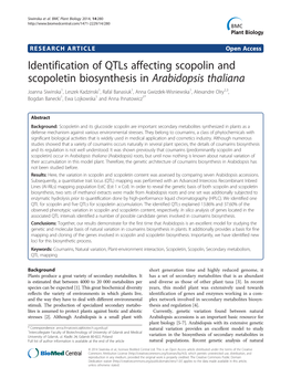 Identification of Qtls Affecting Scopolin and Scopoletin Biosynthesis in Arabidopsis Thaliana