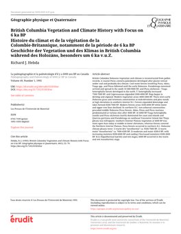 British Columbia Vegetation and Climate History with Focus on 6 Ka BP