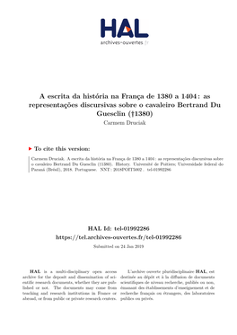 As Representações Discursivas Sobre O Cavaleiro Bertrand Du Guesclin (†1380) Carmem Druciak