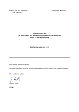 Informationsvorlage Zur 656. Sitzung Des NDR Verwaltungsrates Am 20. März 2020 Punkt 12 Der Tagesordnung Gleichstellungsbericht