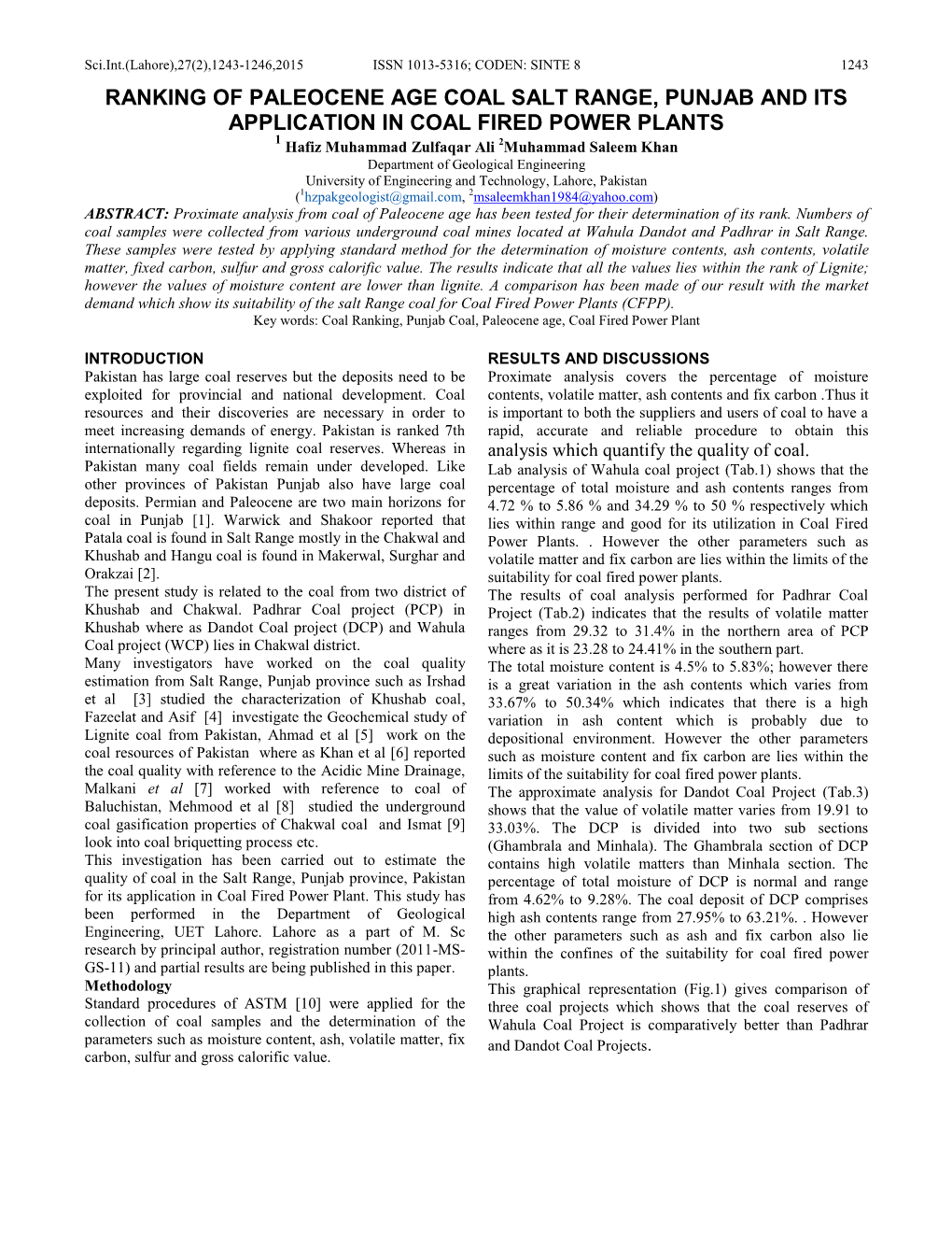 Ranking of Paleocene Age Coal Salt Range, Punjab and Its Application In