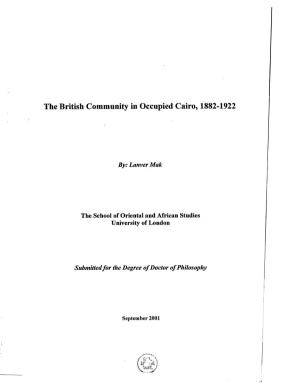 The British Community in Occupied Cairo, 1882-1922