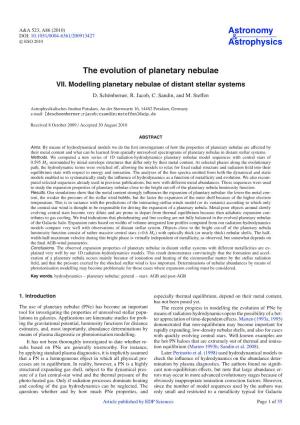 The Evolution of Planetary Nebulae VII