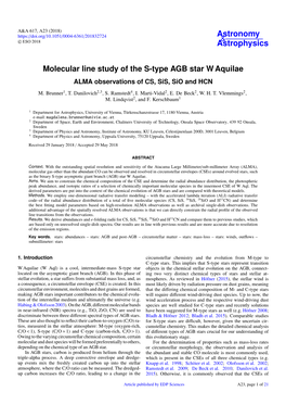 Molecular Line Study of the S-Type AGB Star W Aquilae ALMA Observations of CS, Sis, Sio and HCN